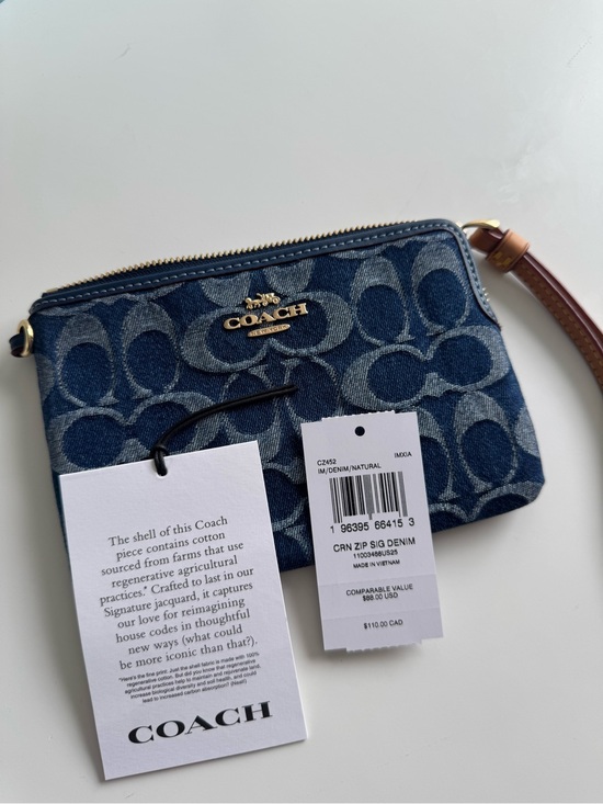 Coach Handbags - Coach Denim Signature Zip Wristlet - Dark Blue